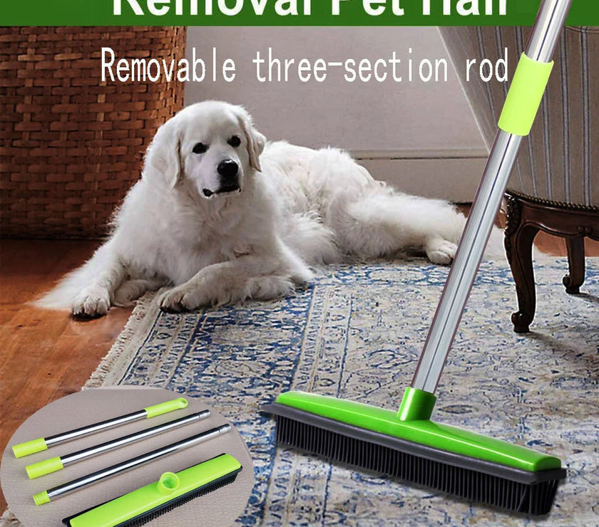 Pet Hair Rubber Broom Floor Brush for Carpet Dog Hair Remover with Built in Squeegee Silicone Broom Hair Remover Cleaning