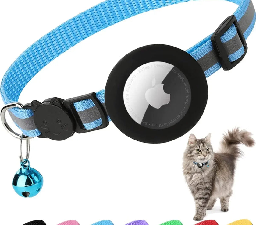 ATUBAN Airtag Cat Collar Breakaway, Reflective Kitten Collar with Apple Air Tag Holder and Bell for Girl Boy Cats, 0.4 Inches