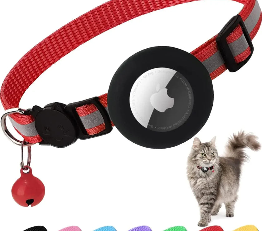 ATUBAN Airtag Cat Collar Breakaway, Reflective Kitten Collar with Apple Air Tag Holder and Bell for Girl Boy Cats, 0.4 Inches