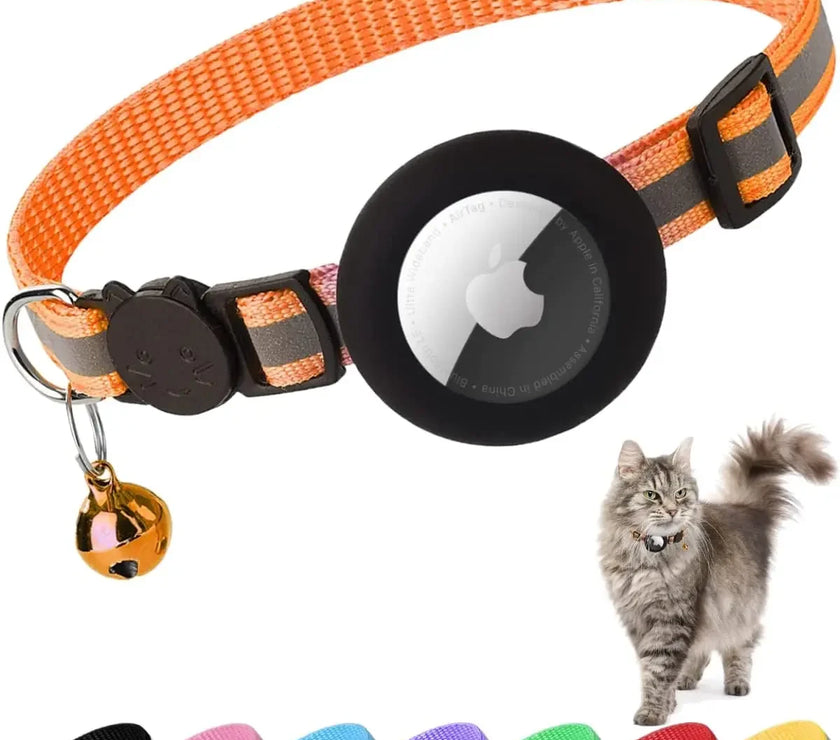 ATUBAN Airtag Cat Collar Breakaway, Reflective Kitten Collar with Apple Air Tag Holder and Bell for Girl Boy Cats, 0.4 Inches