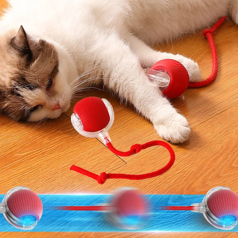 Cat Interactive Ball Toy Automatic Rolling Ball Faux Tail Rechargeable Smart Pet Electric Toy Dog Cat Training Imitate Mouse