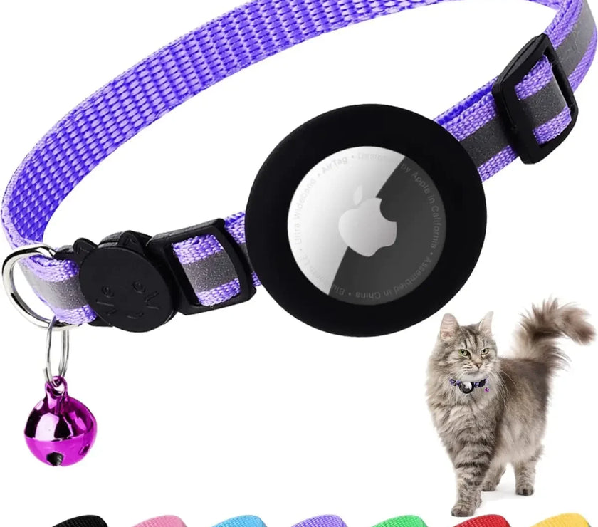 ATUBAN Airtag Cat Collar Breakaway, Reflective Kitten Collar with Apple Air Tag Holder and Bell for Girl Boy Cats, 0.4 Inches